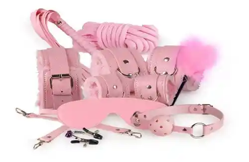 Kit Bondage Peluche- Cuerina Negor Rojo Rosa