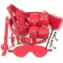 Kit Bondage Peluche- Cuerina Negor Rojo Rosa