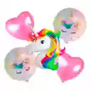 Set X5 Globos Metalizado Bouquet Personajes Fiesta Unicornio