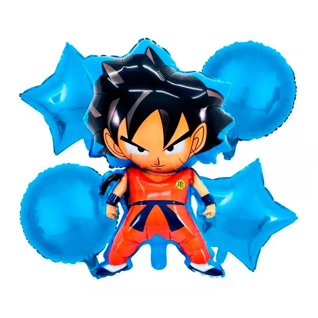 Set X5 Globos Metalizado Goku Fiesta Decoración