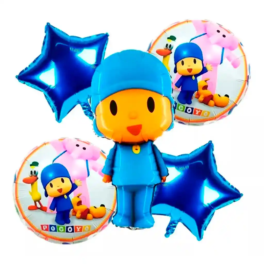 Set X5 Globos Metalizado Bouquet Personajes Fiesta Pocoyo