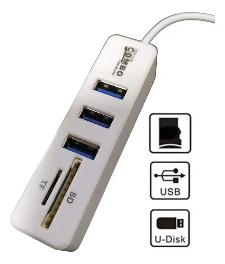 Hub Tipo C A Usb 3 Puertos 2.0 + Lector De Tarjeta Micro Sd