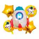 Set X5 Globos Metalizado Bouquet Personajes Fiesta Astronaut