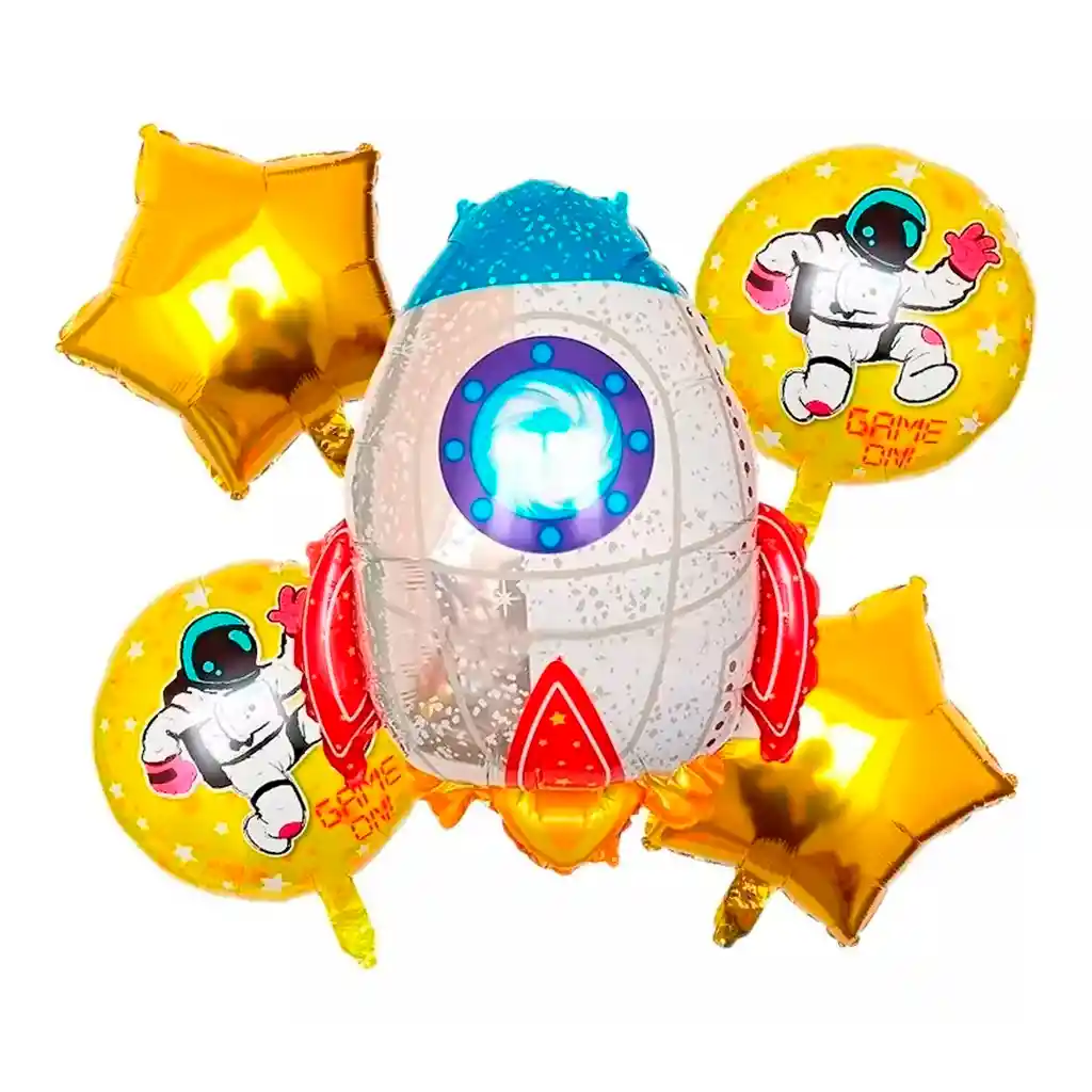 Set X5 Globos Metalizado Bouquet Personajes Fiesta Astronaut