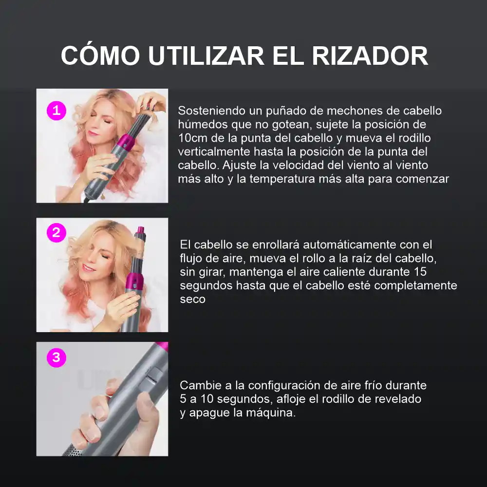 Set Cepillo Secador 5 En 1 Rizador Automático Hot Air Styler