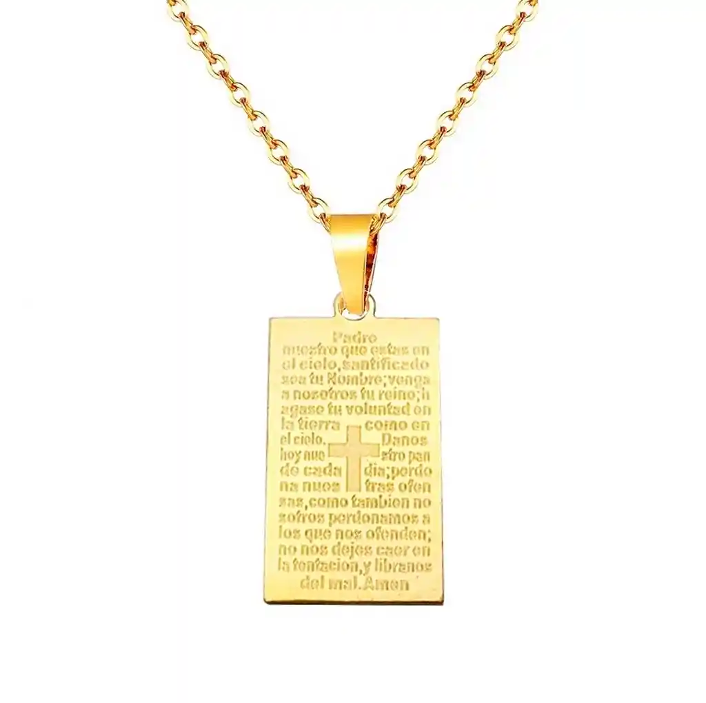 Collar Padre Nuestro Placa Acero Inoxidable + Estuche Dayoshop