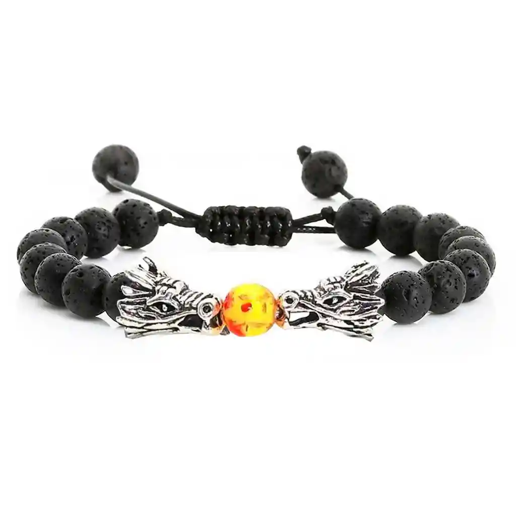 Pulsera Dragon Piedra Volcanica Tejida Unisex + Estuche Dayoshop