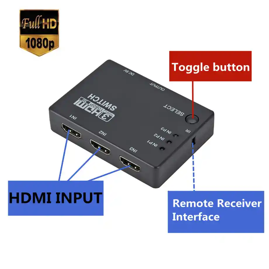 Switch Hdmi 3x1 3 Entradas 1 Salida Con Control Remoto Hd 1080p