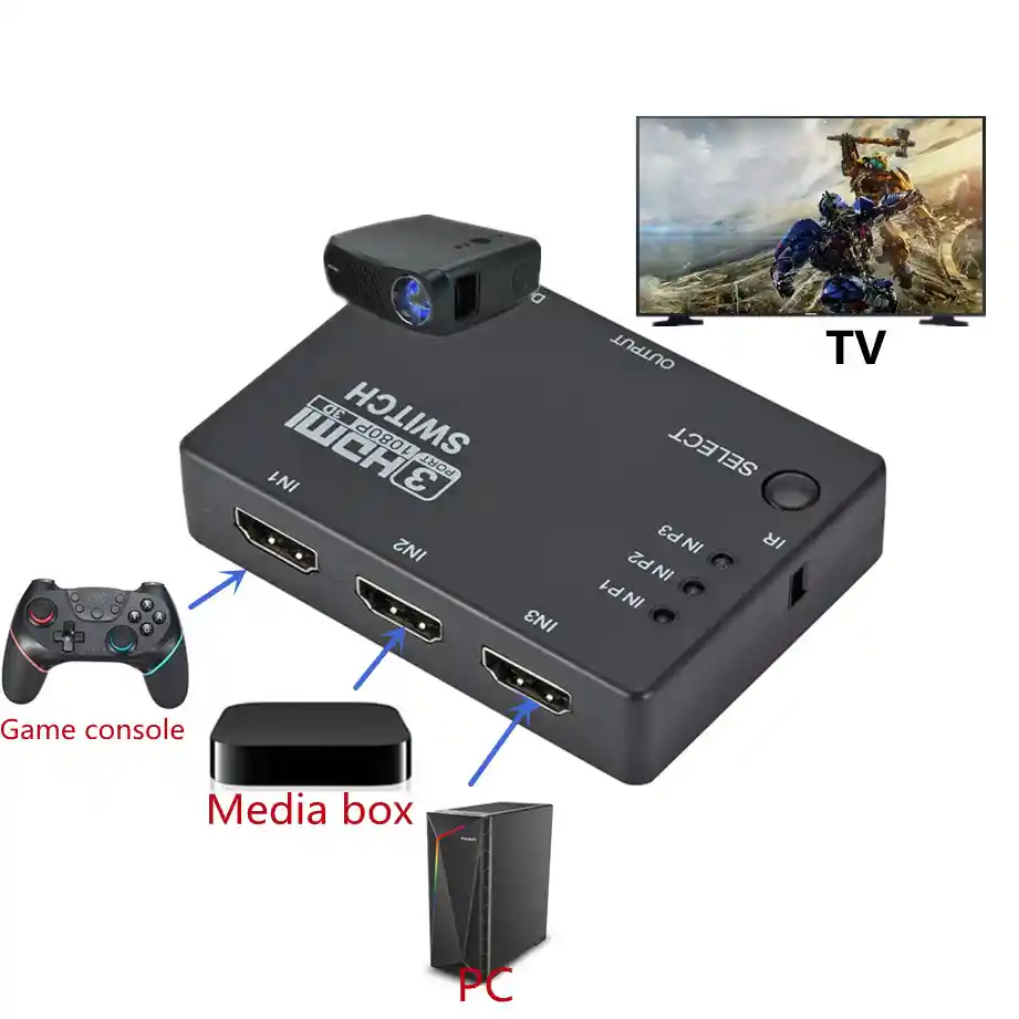 Switch Hdmi 3x1 3 Entradas 1 Salida Con Control Remoto Hd 1080p