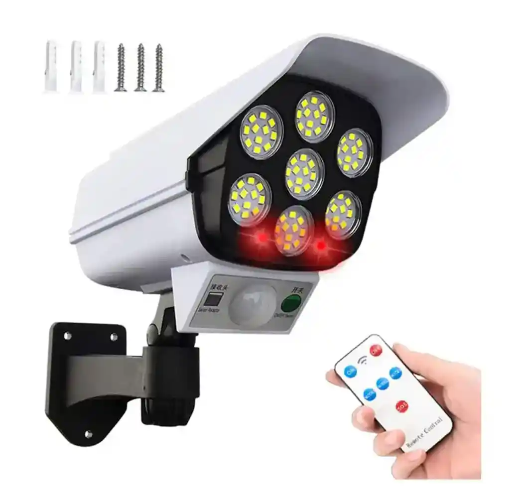 Lampara Solar Exterior Camara Falsa 7 Led + Control