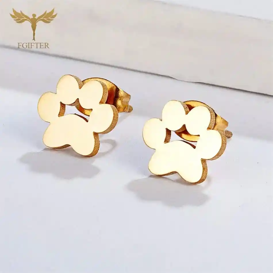 Aretes En Acero Diseño Huella De Perro