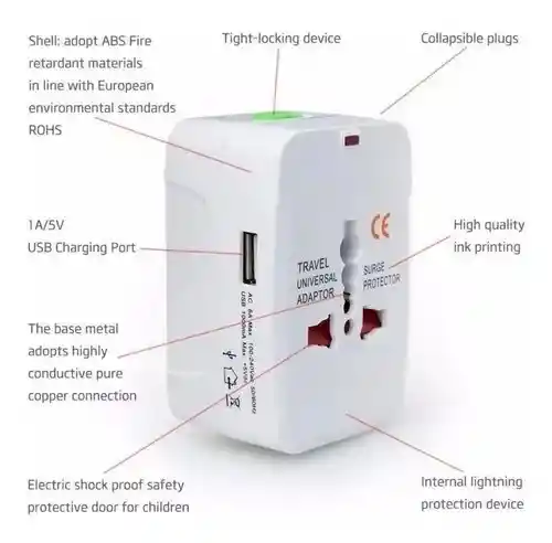 Adaptador Viajero Convertidor Universal Europeo Con 2 Puerto Usb