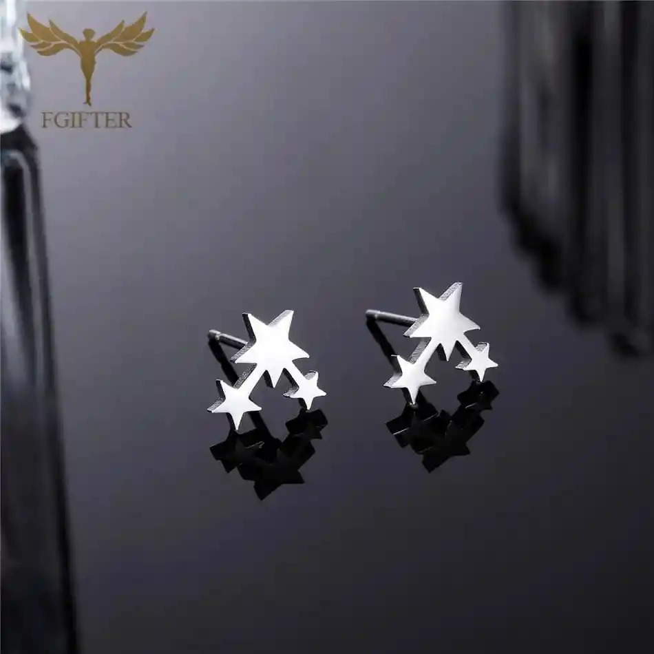 Aretes En Acero Diseño Trio De Estrellas Plateada