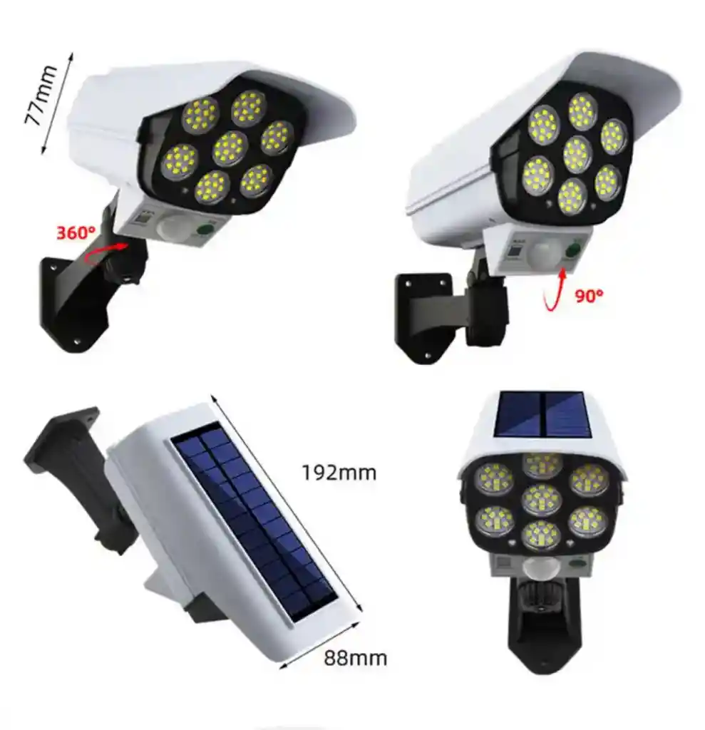 Lampara Solar Exterior Camara Falsa 7 Led + Control