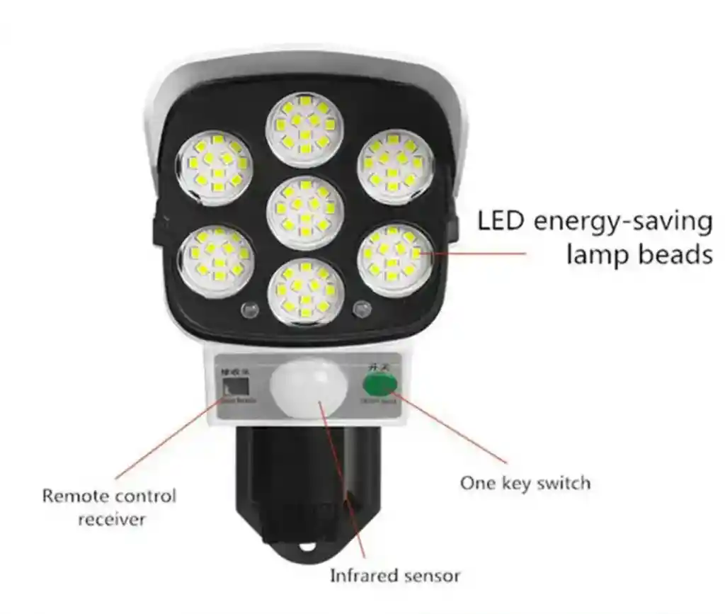 Lampara Solar Exterior Camara Falsa 7 Led + Control