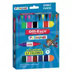 Plumones Lavables Bicolor Jumbo Offi-esco Oe-086 X6u