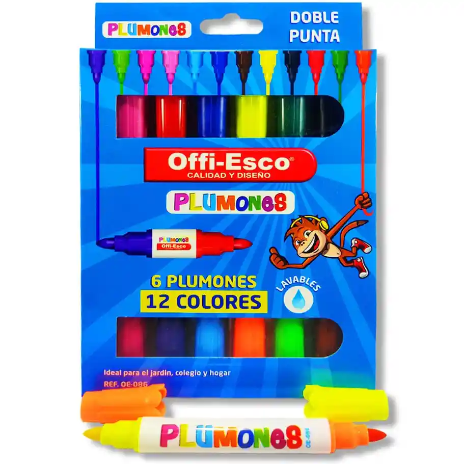 Plumones Lavables Bicolor Jumbo Offi-esco Oe-086 X6u