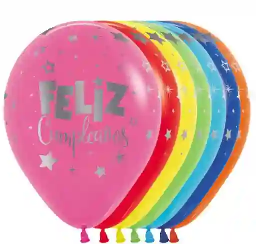 R-12 Globos Bombas Latex Redondo Feliz Cumpleaños Fantasia Metalink X12 Unds Sempertex