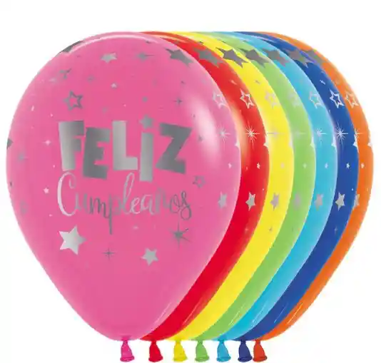 R-12 Globos Bombas Latex Redondo Feliz Cumpleaños Fantasia Metalink X12 Unds Sempertex