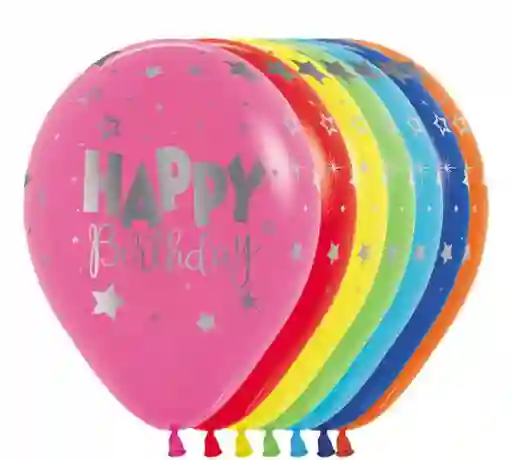 R-12 Globos Bombas Latex Redondo Happy Birthday Fantasia Metalink X12 Unds Sempertex