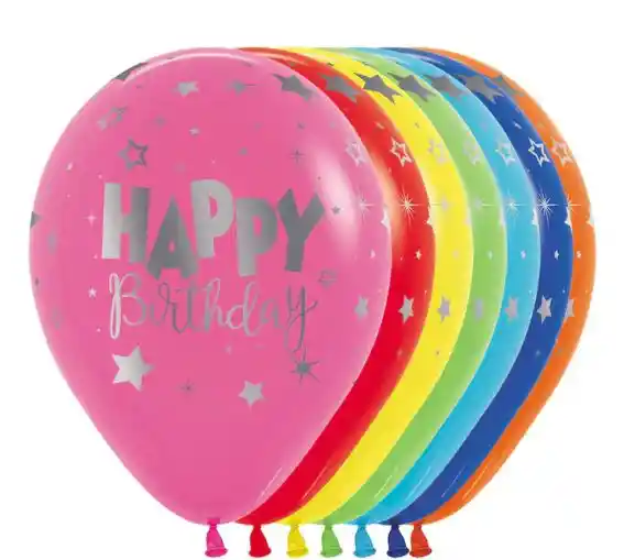 R-12 Globos Bombas Latex Redondo Happy Birthday Fantasia Metalink X12 Unds Sempertex