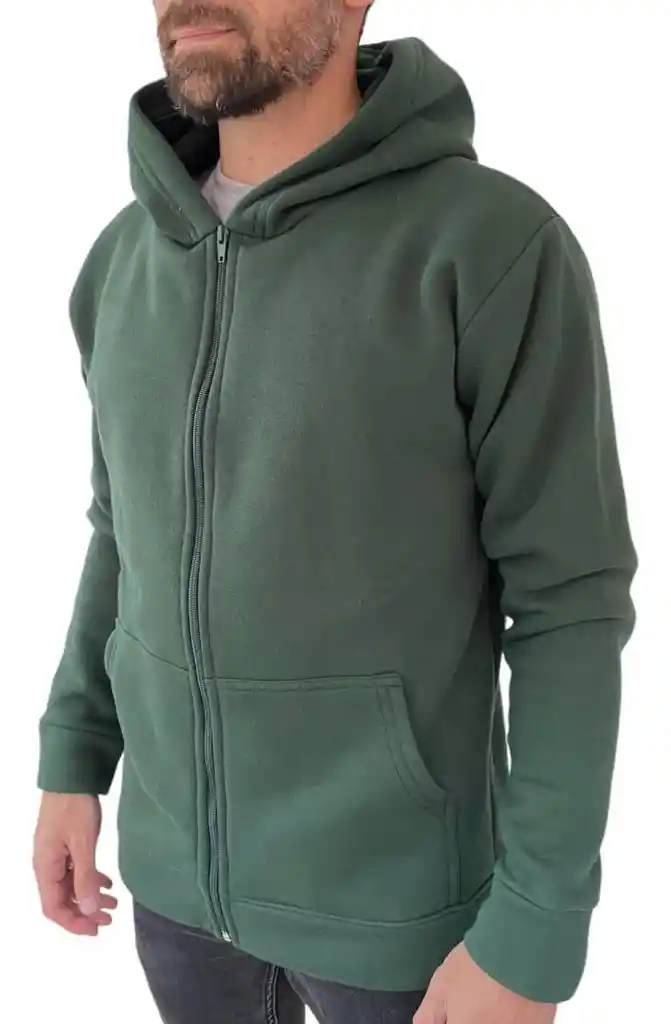 Hoodie Hombre Con Cremallera Algodon Perchado Verde