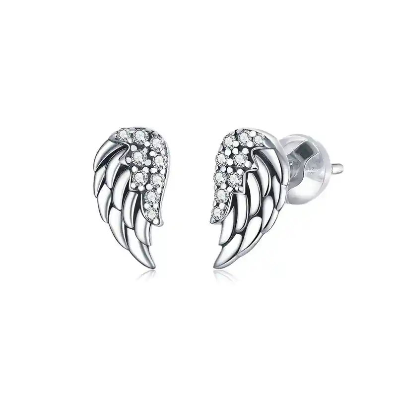 Aretes Topos Para Mujer Alas Ángel Fabricados En Plata 925