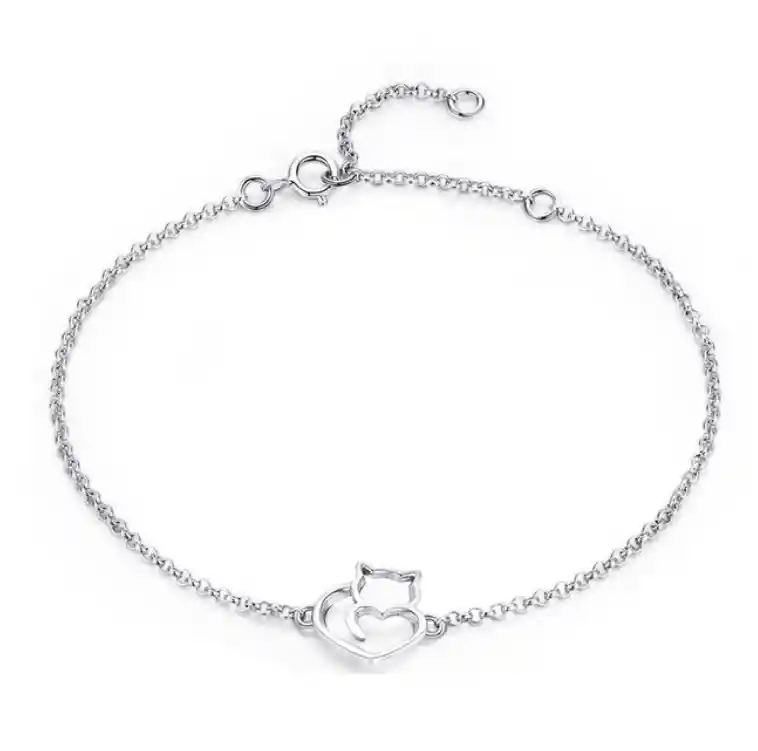 Pulsera Para Mujer Dije Gato Fabricada En Plata 925