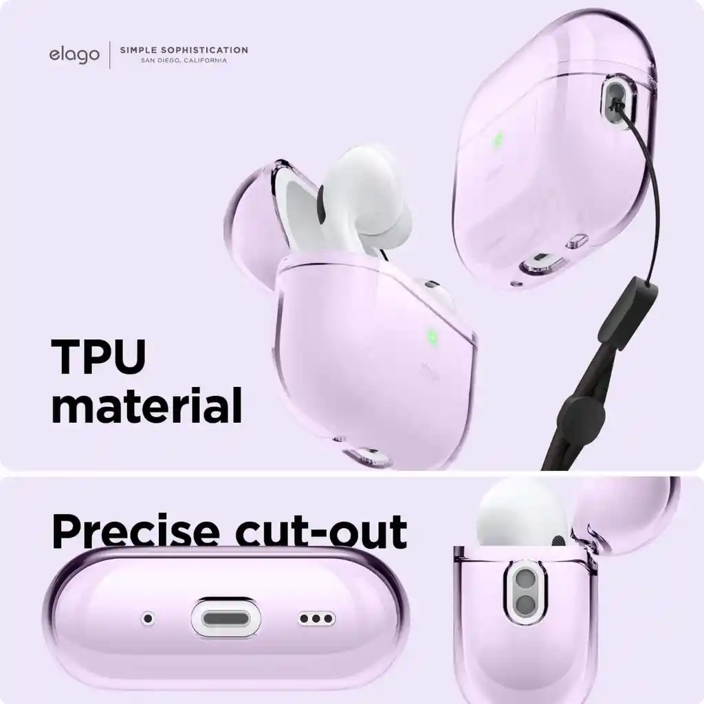 Elago Estuche Para Airpods Pro 2 Con Cordón Clear En Lavanda