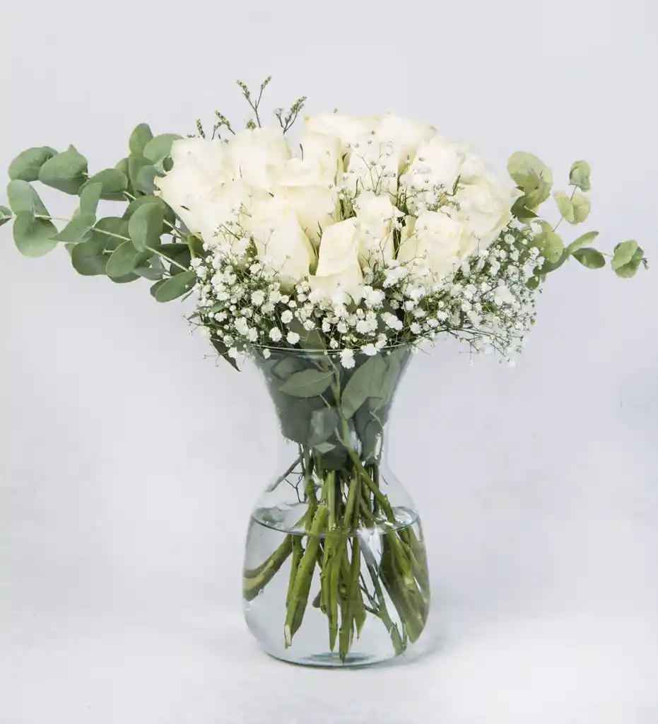 24 Rosas Blancas En Cristal