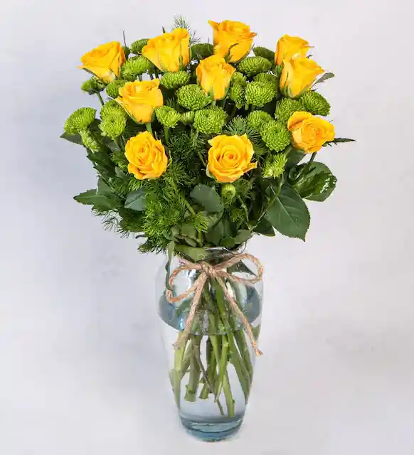 24 Rosas Amarillas En Cristal