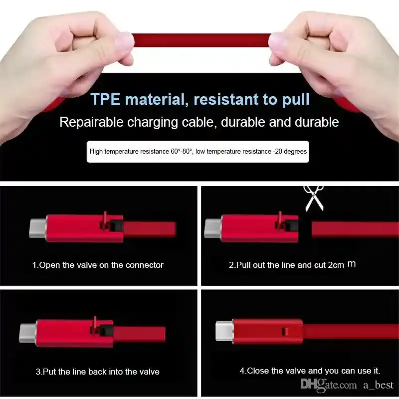 Cable De Carga Plano Recortable Tipo C Iphone V8 2 Metros