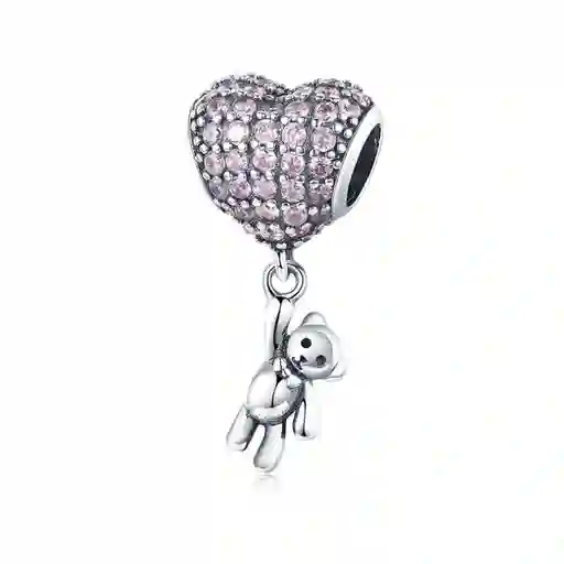 Charm Dije Para Mujer Globo Corazón Oso Circones Plata 925