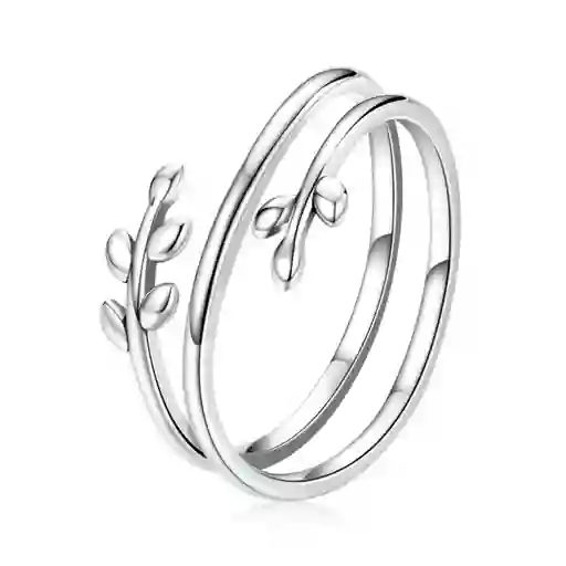 Anillo Doble Ajustable Para Mujer Hojas Fabricado En Plata