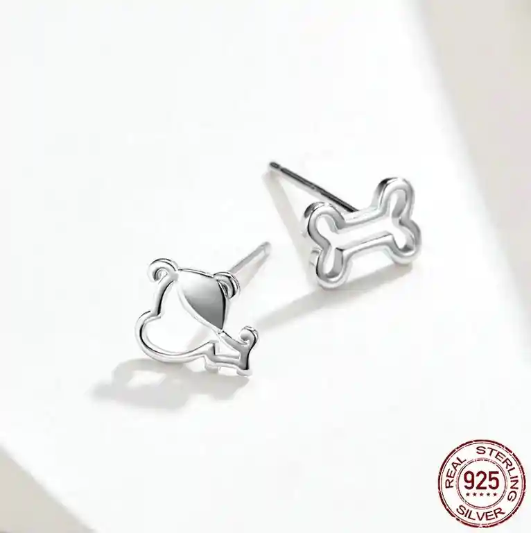 Aretes Para Mujer Hueso Perro Fabricados En Plata 925