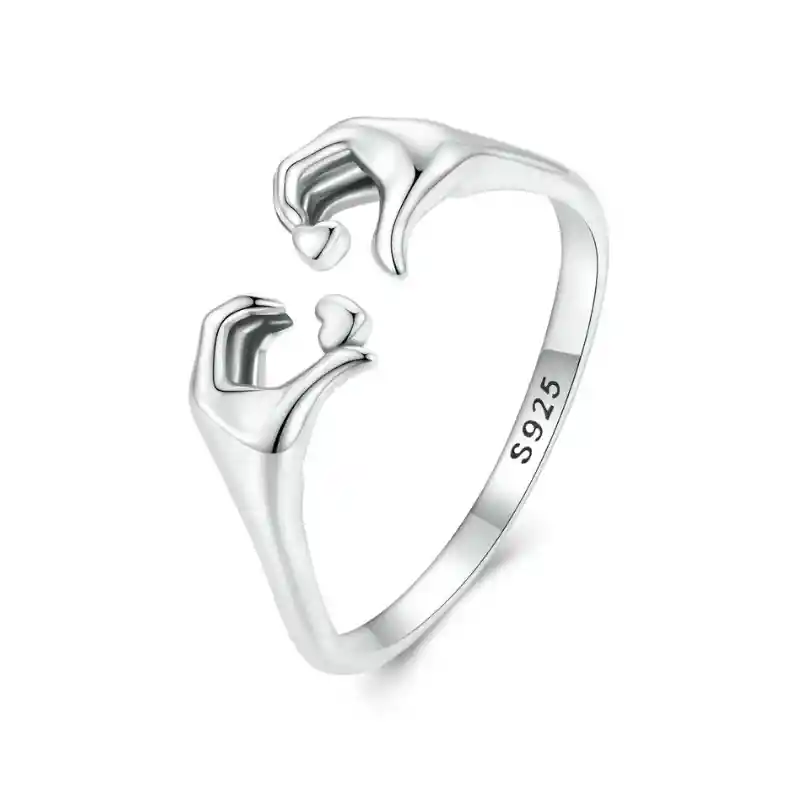 Anillo Ajustable Para Mujer Corazón En La Mano En Plata 925