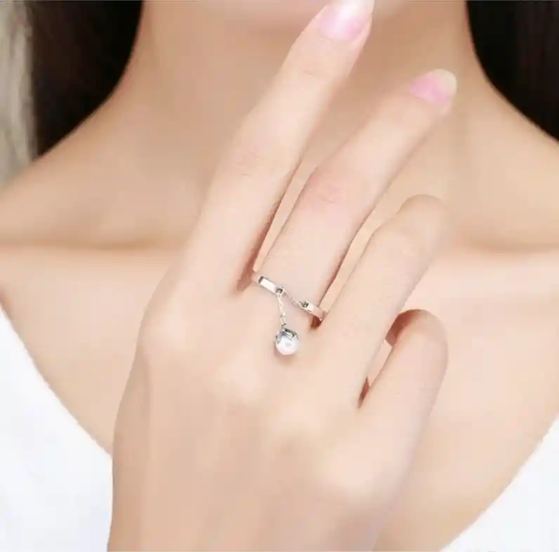 Anillo Elegante Ajustable Para Mujer Con Perla En Plata 925