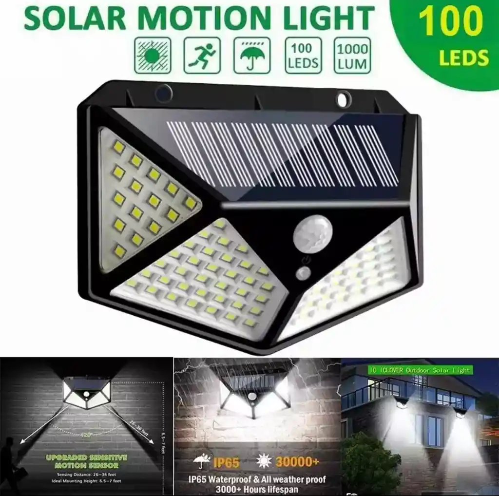 Lampara Solar 100 Led Sensor De Movimiento