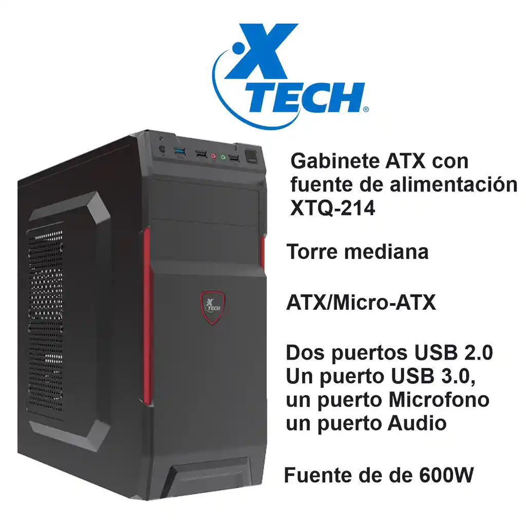 Gabinete Pc Chasis Atx Fuente De Poder 600w Xtech Xtq-214