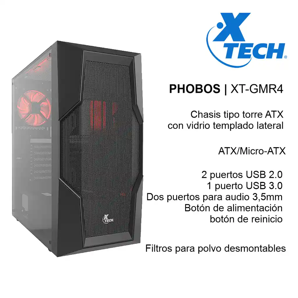 Gabinete Pc Gamer Xtech Xt-gmr4 Phobos Atx Vidrio Templado