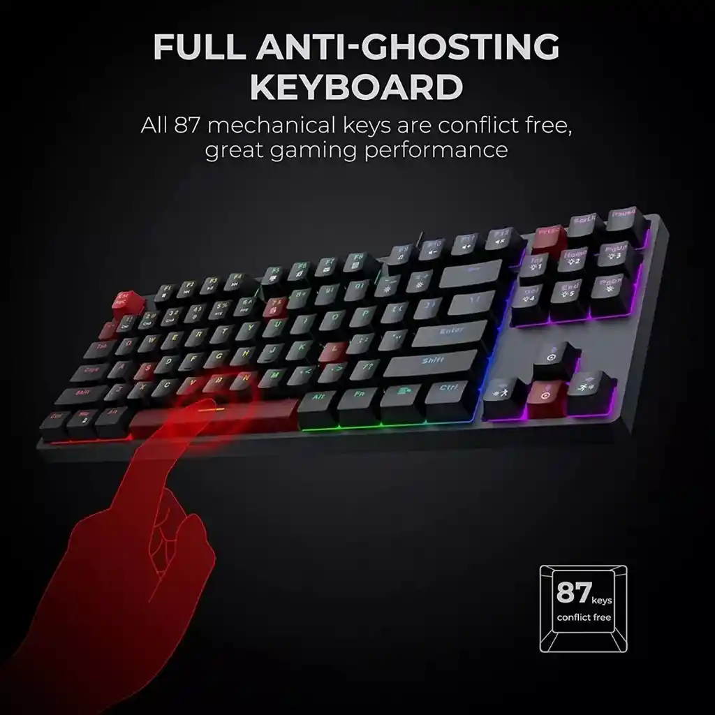 Teclado Mecánico 80% Switch Rojo 87 Teclas Con Led Arcoíris|