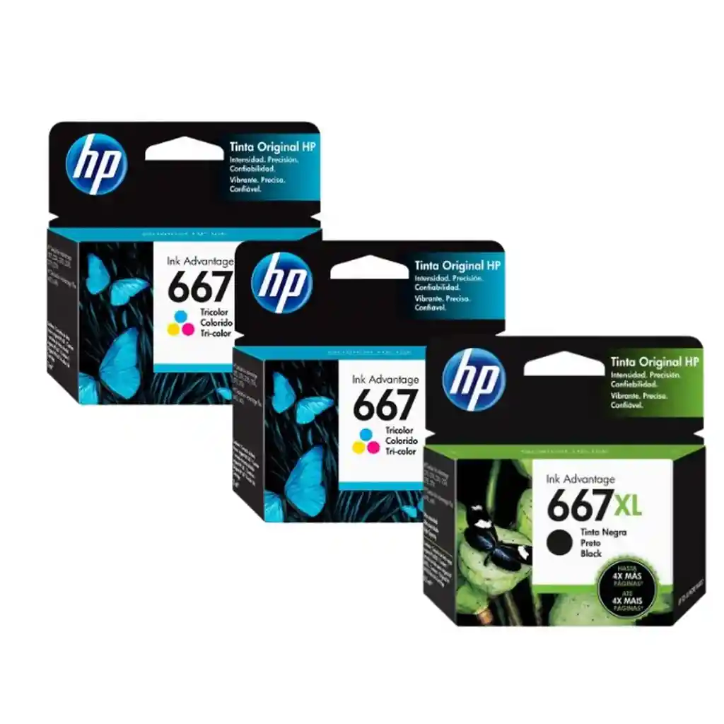 Kit De 1 Cartucho Hp 667xl Negro Y 2 667 Tricolor