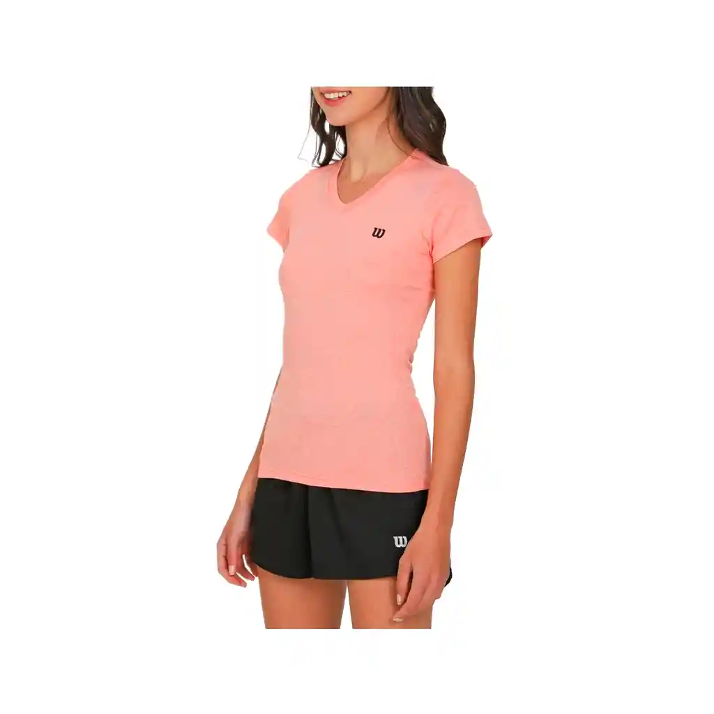 Camiseta Cuello V Wilson Deslavada 71592 Mujer Gym Fitness Coral M