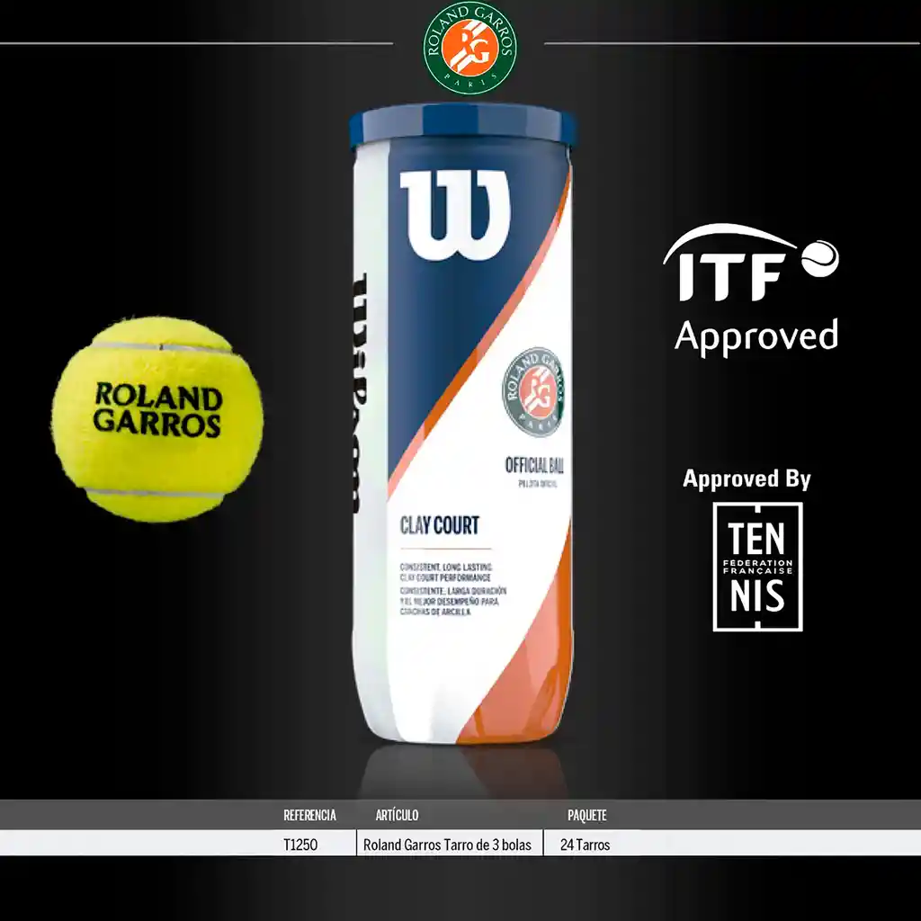Tubos De 3 Pelotas De Tenis Wilson Roland Garros All Court Oficial