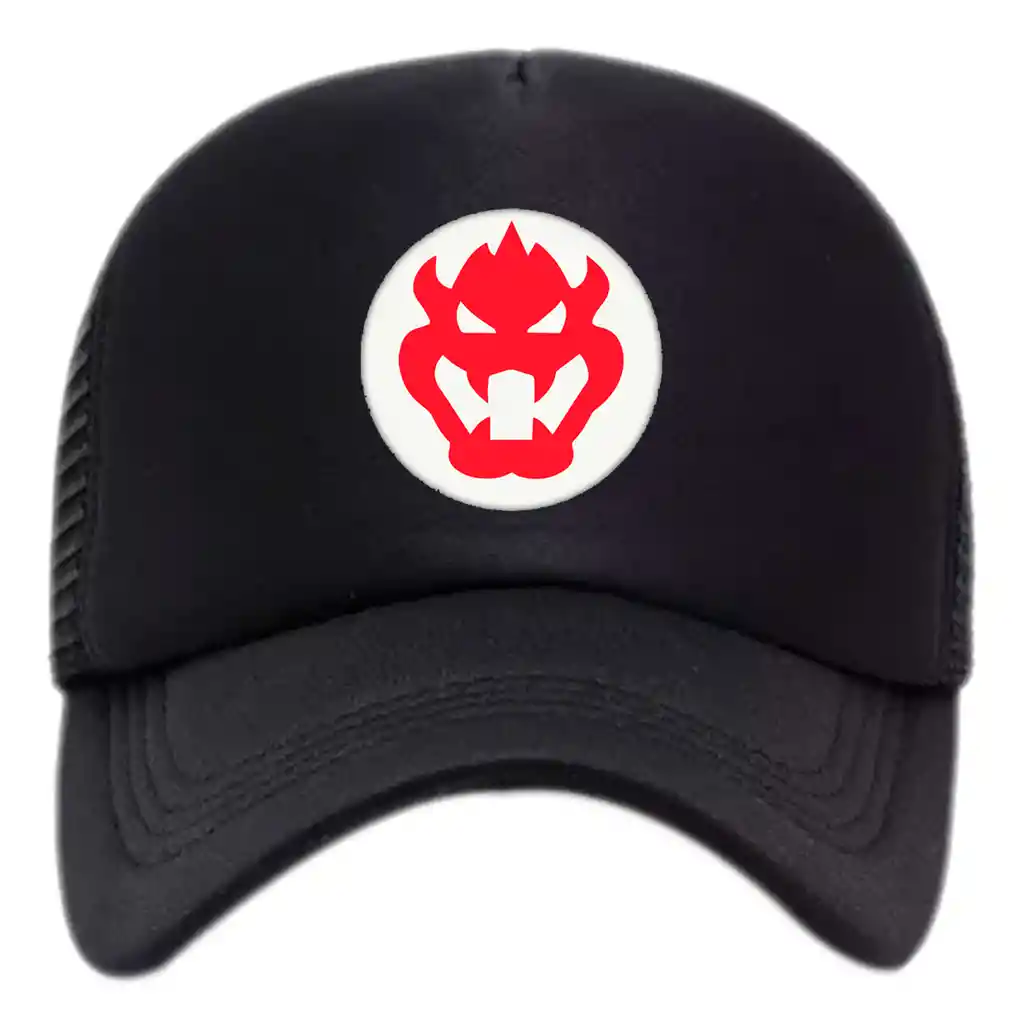 Gorra Camionera Mario Bros Diseños Trucker Negra Cachucha - Bowser Adultos