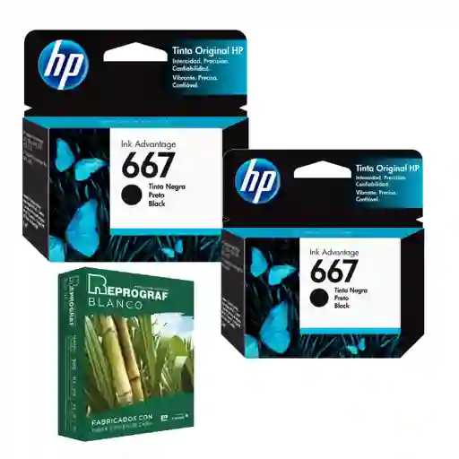 Kit De 2 Cartuchos Hp 667 Negro + Resma