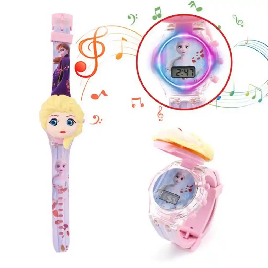 Reloj Niñas Digital Luces Sonido Tapa Infantil Frozen Elsa Dayoshop