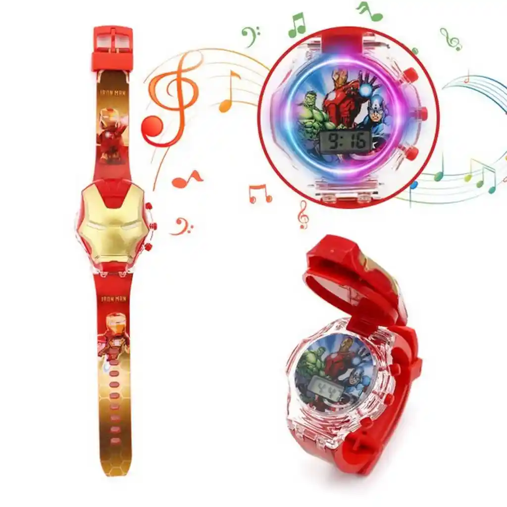 Reloj Niños Digital Luces Sonido Tapa Infantil Iron Man Dayoshop