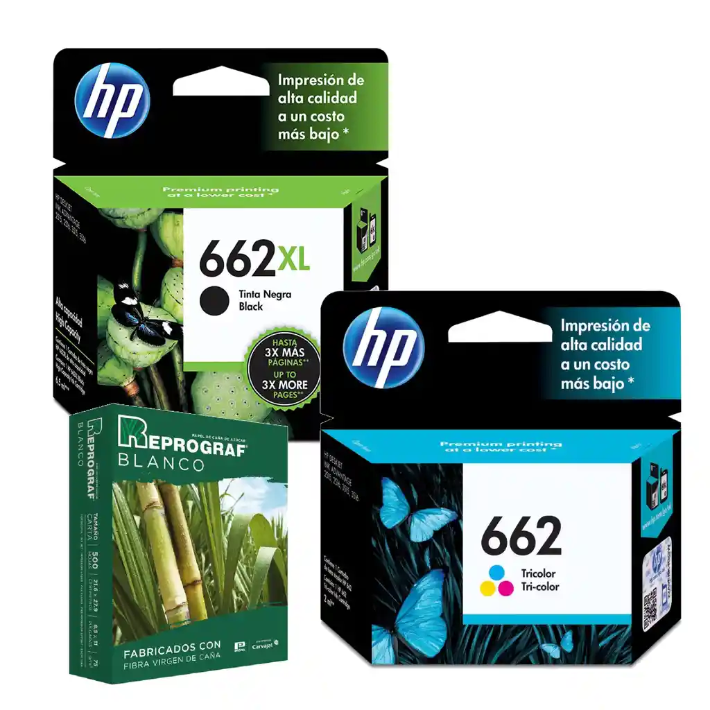 Kit De 2 Cartuchos Hp 662xl Negro Y 662 Tricolor + Resma