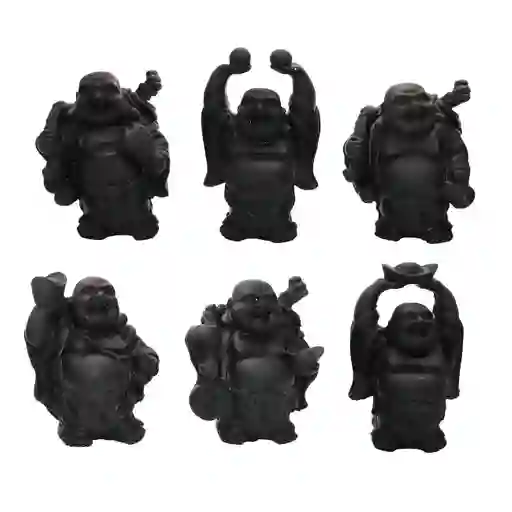 Buda Sonriente 6 Unidades Feng Shui Prosperidad Negro Dayoshop